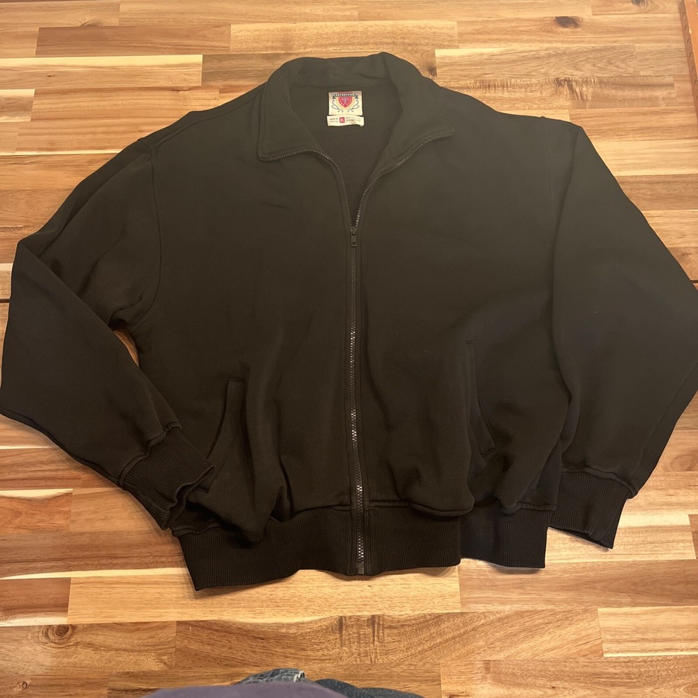 Vintage Nordstrom Original Super‎ Fleece Full Zip Jacket Black Mens XL Sailboat